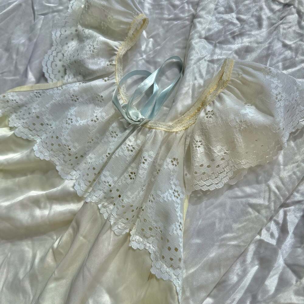 Vintage Suzy Star Lingerie Ivory Satin and Lace Eyelet Long Nightgown